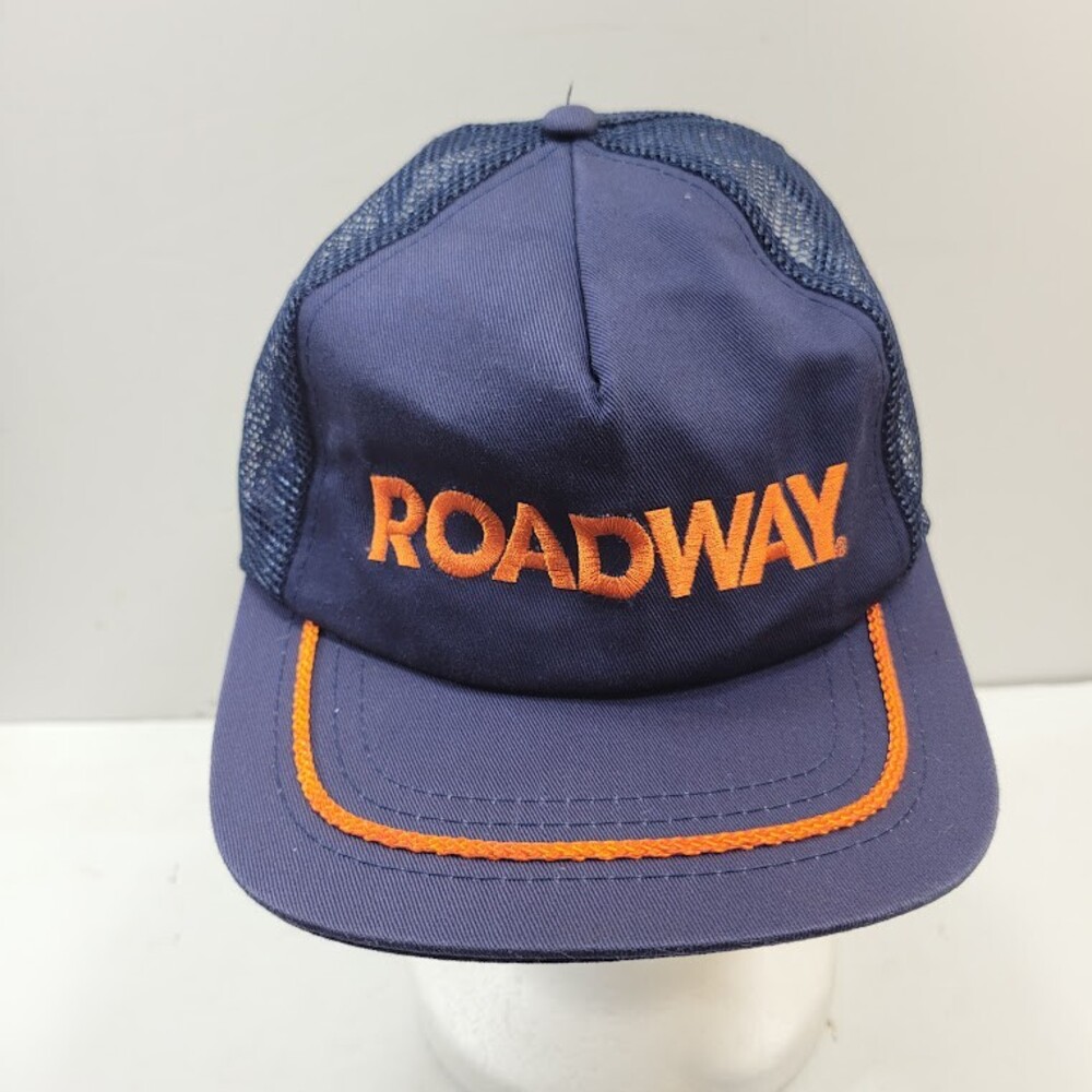 VTG 80s Roadway Mesh Back Trucker Hat Spell Out Snap Back Adjustable Retro Cap